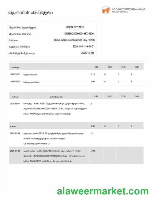 Georgia Bank of Georgia account statement Word and PDF template